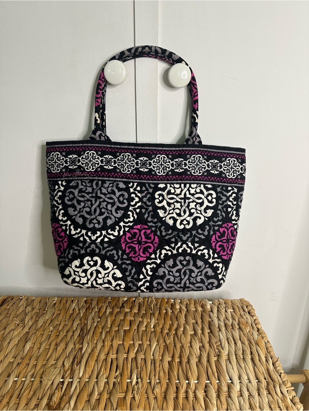 Vera Bradley Black, White & Magenta Quilted Shoulder‎ Tote
